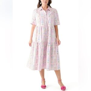 Crown & Ivy Pink Short Sleeve Printed Shirtdress Size 1X